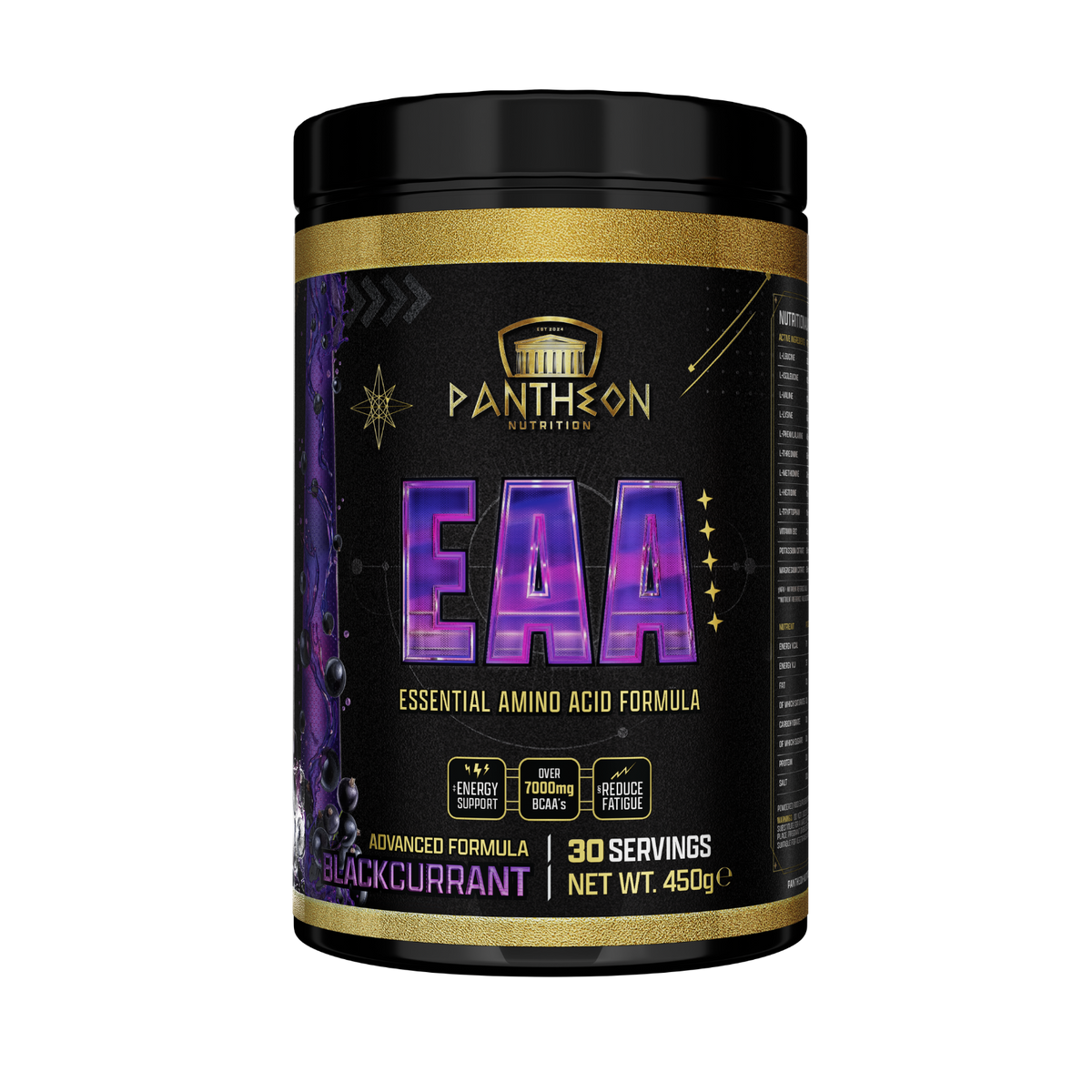 Pantheon EAA essential amino acid powder tub, Blackcurrant flavour