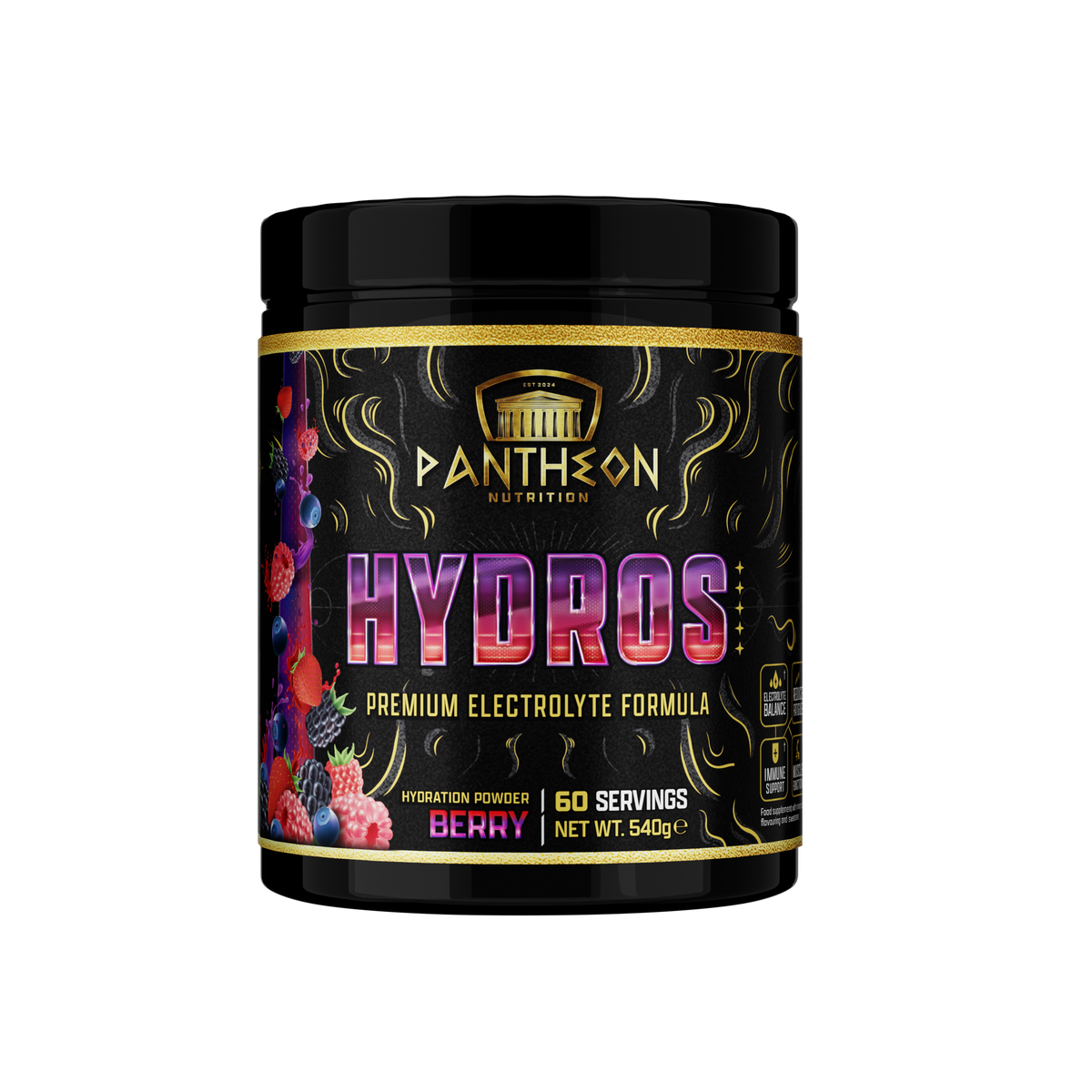 Pantheon Hydros electrolyte powder tub, Berry flavour