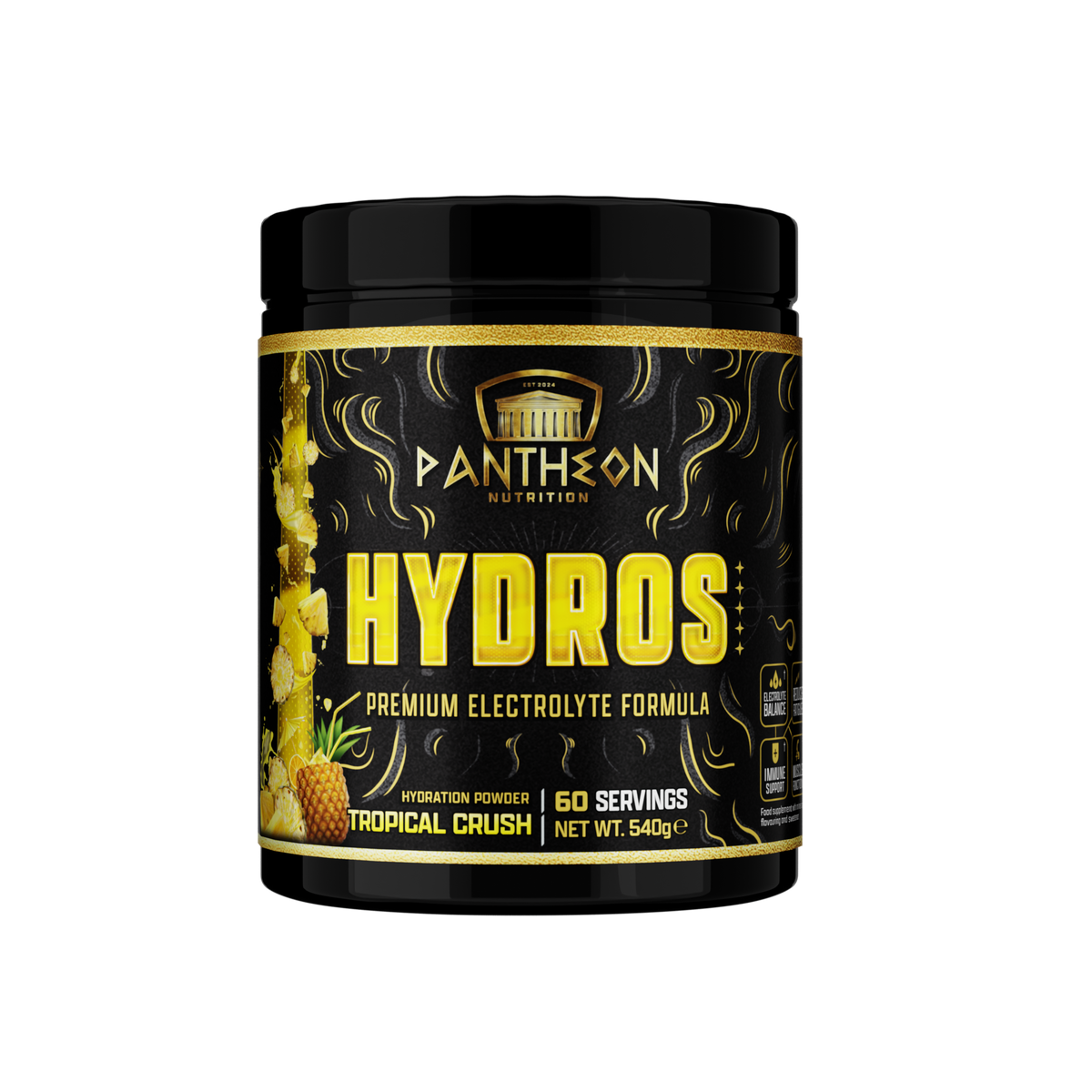 Pantheon Hydros electrolyte powder tub, Tropical Crush flavour